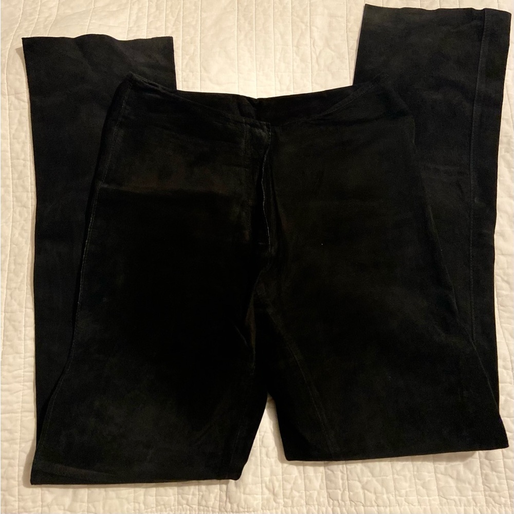Black Suede 100% real genuine suede velvet-Look Straight Leg Pants- nwot